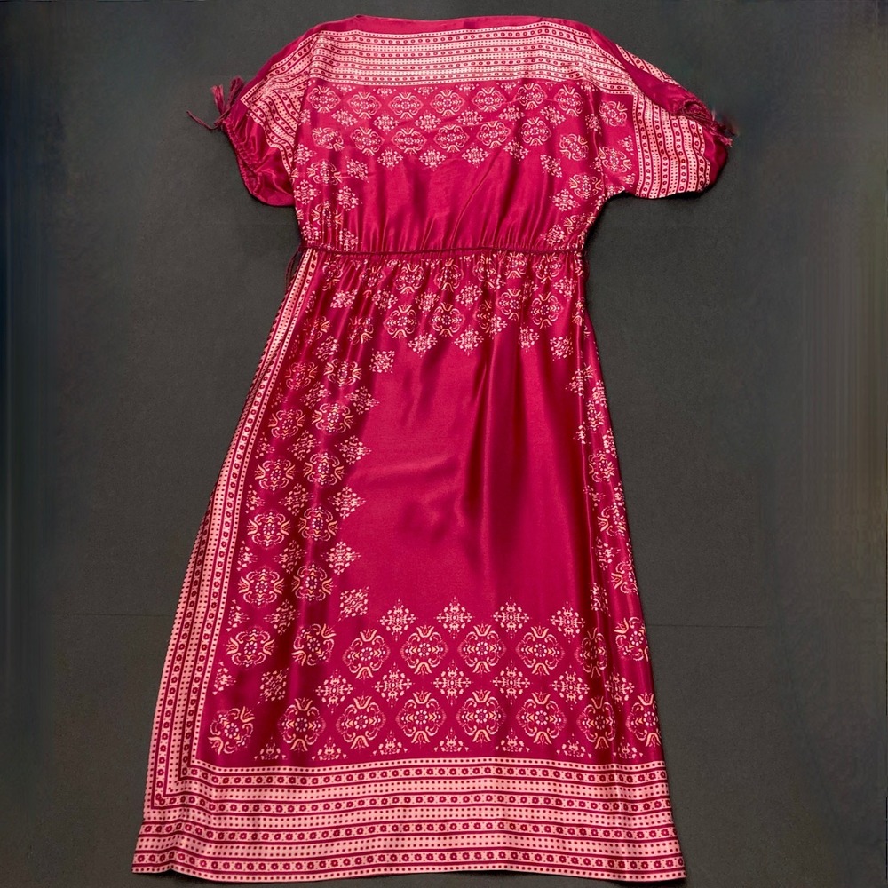 Vtg Victor Costa Maxi Hanky Dress 1970s Dark Pink Boho Dolman Sleeves Womens 1 - Picture 2 of 9